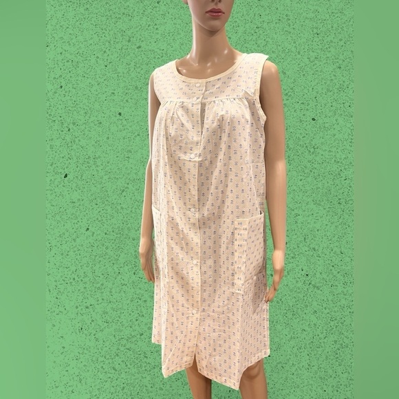 Dreamcoats retro house Dress pink green White floral tulips pockets size small - Picture 3 of 8